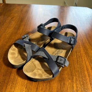 BIRKENSTOCK Lillie Criss Cross Blue Plaid Sandals L8